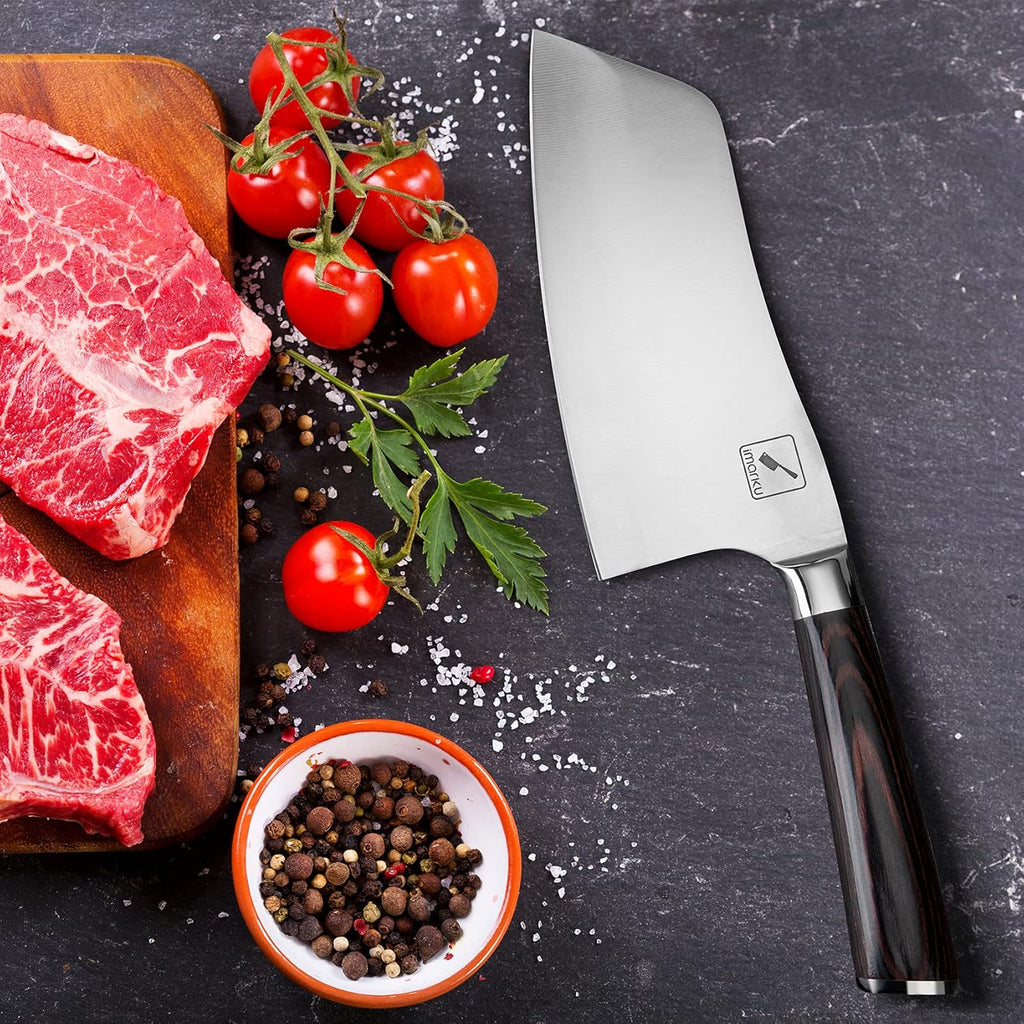 imarku Santoku Knife and Cleaver Knife 7 inch High Carbon Steel B1012