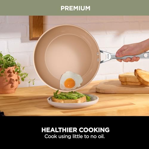 Ninja Extended Life 24cm Ceramic Frying Pan, Non-Stick, Induction Compatible, Oven Safe, Terracotta & Grey Q252
