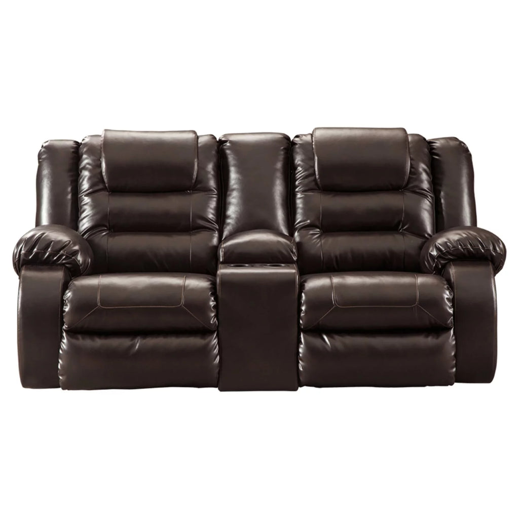 Signature Design by Ashley Vacherie Reclining Loveseat with Console in Chocolate