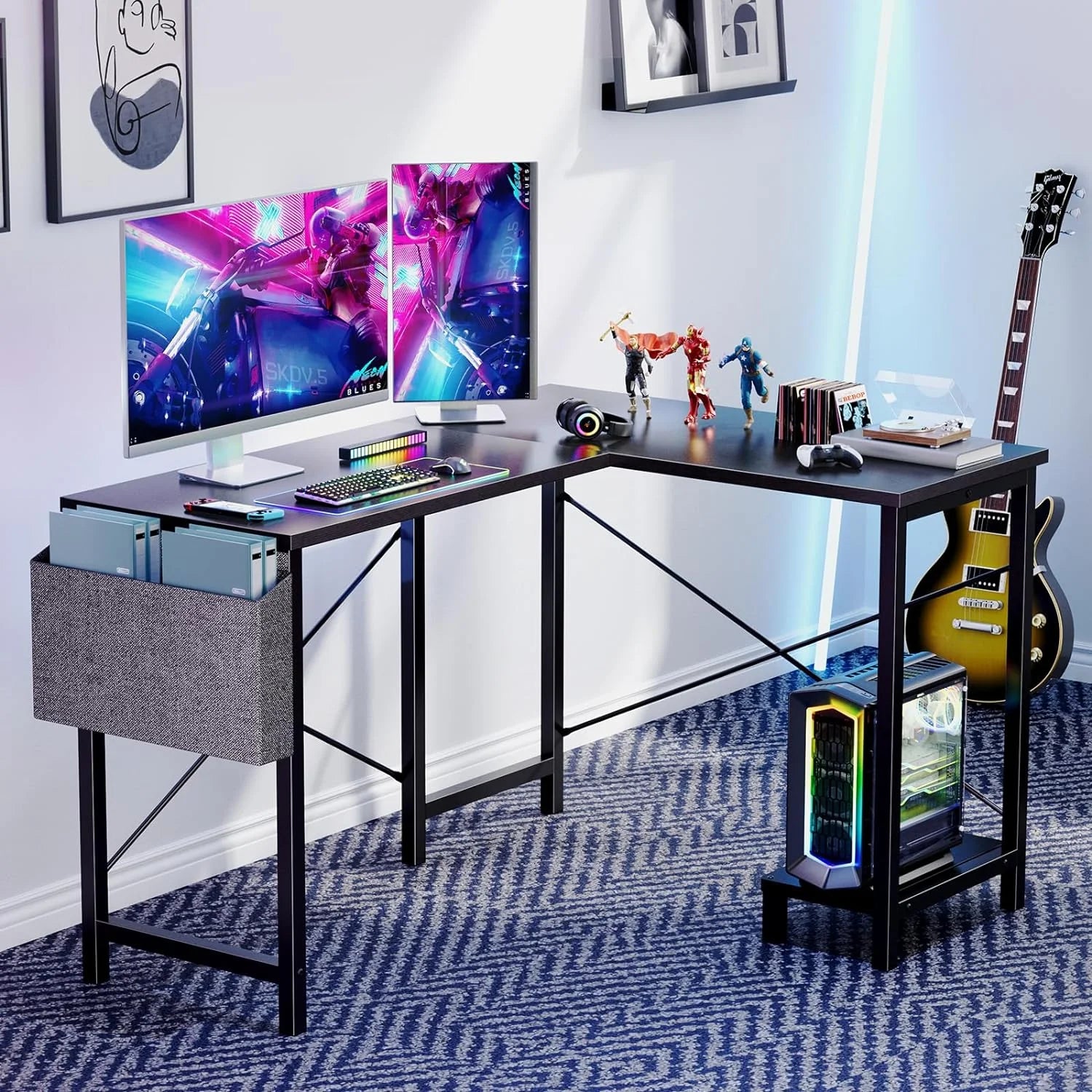 JIAH L Shaped Computer Desk 50 Inch with Wooden Desktop CPU Stand N745