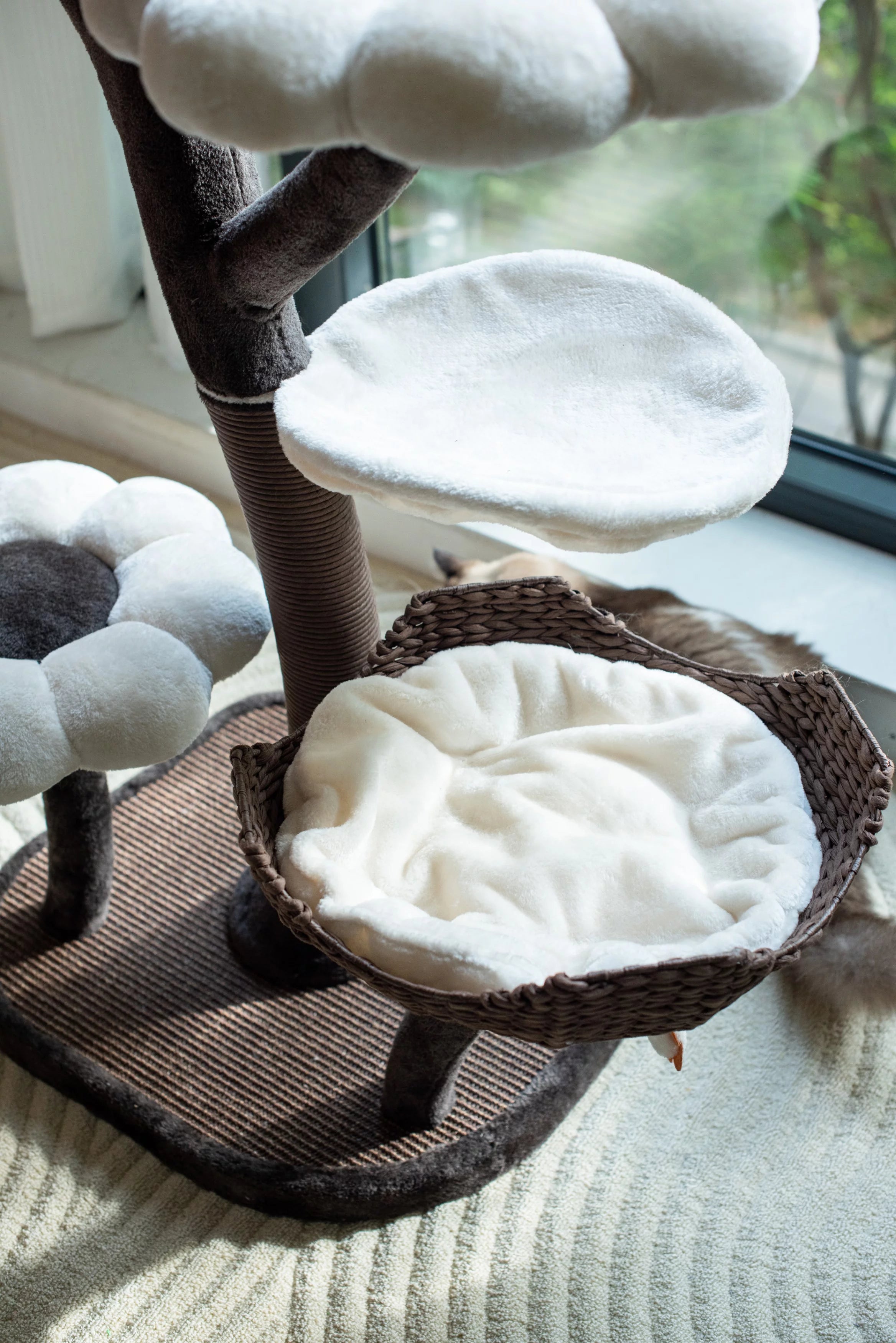 Catry 59" Natural Blossom Cat Tree 6-Level Cat Tower with Hammock T18613