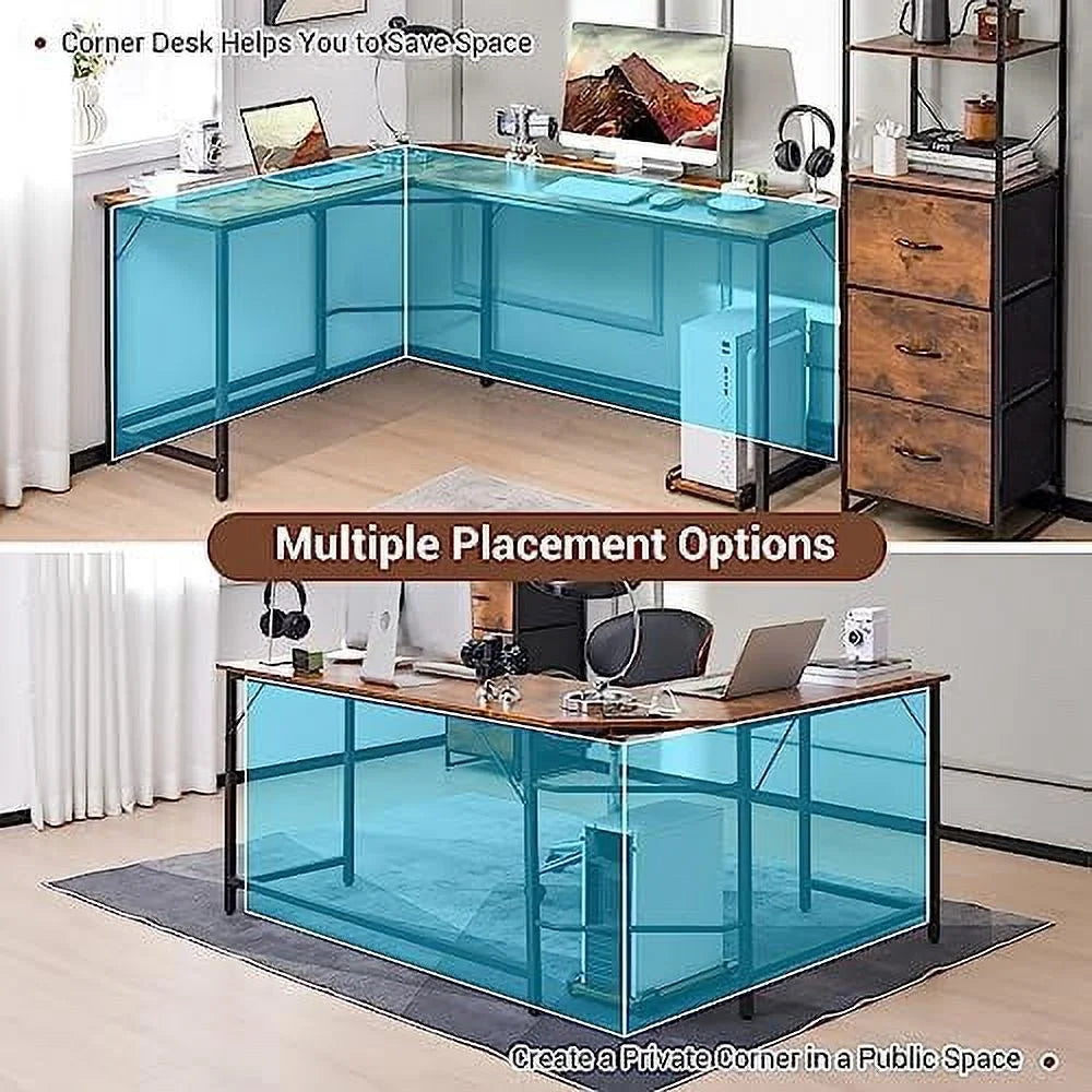 HJZBNONE L-Shaped Desk with CPU Stand 66 Inch Wooden Corner Desk Black B280