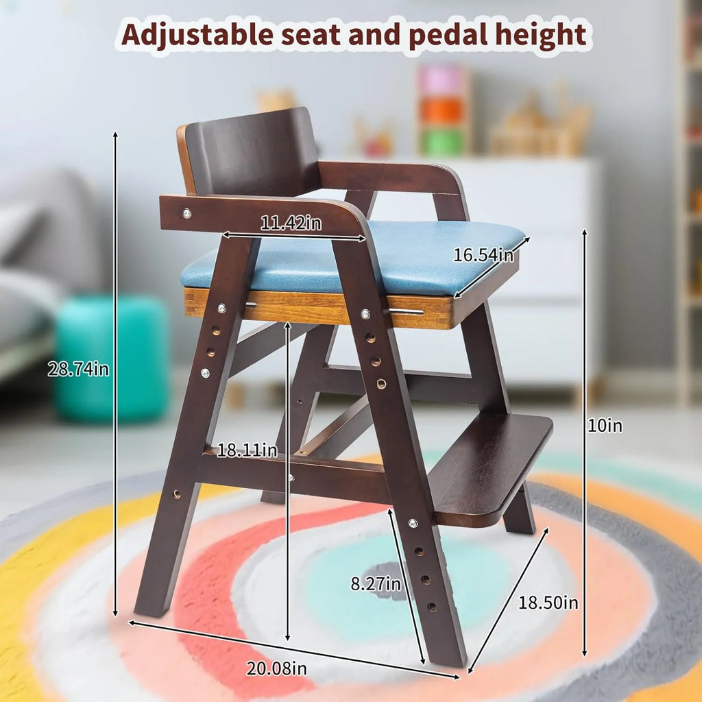 Wooden High Chair for Toddlers with Adjustable Levels and Waterproof Cushion E912911