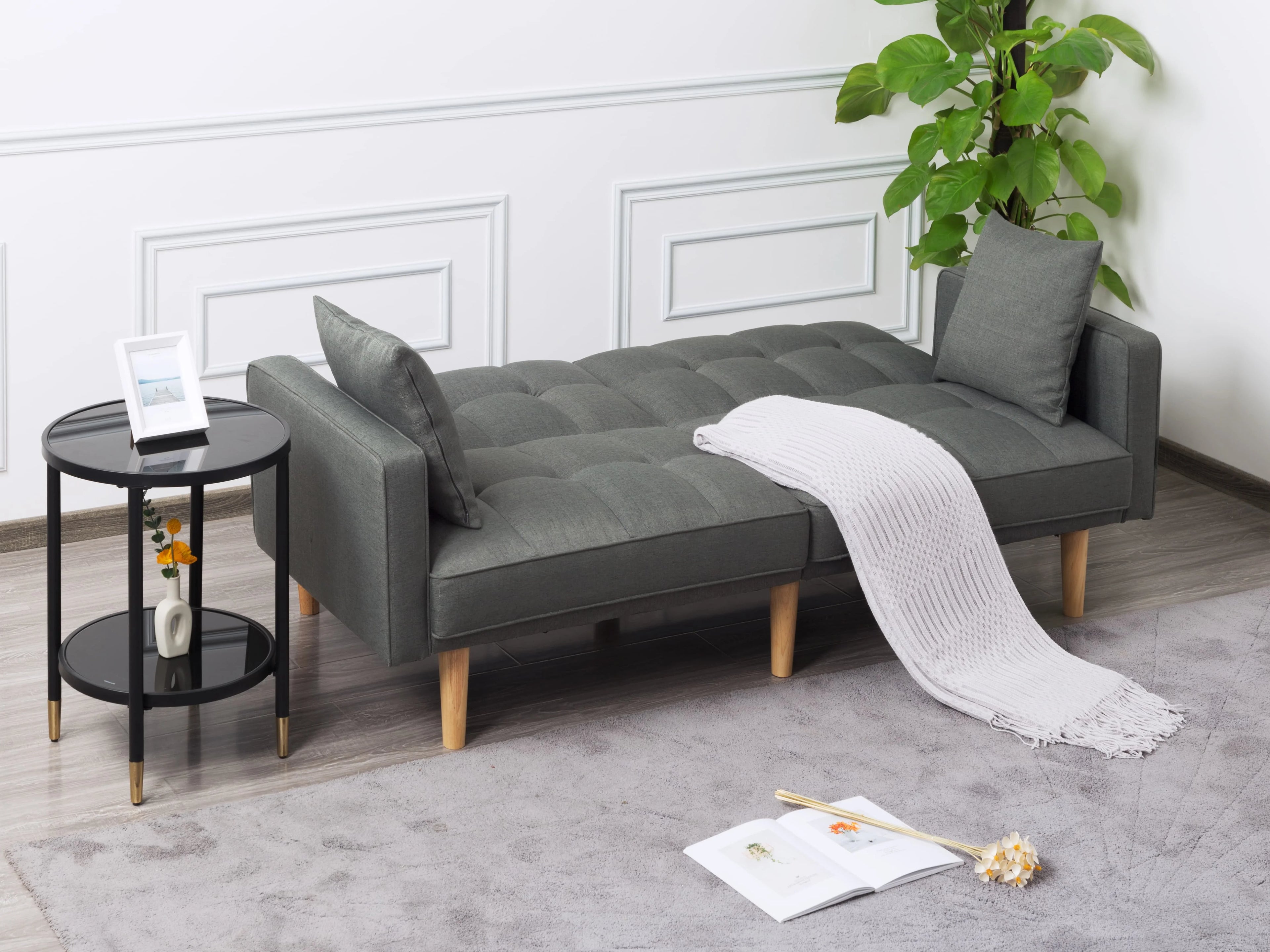 BSHTI Futon Sofa Bed with Split Back and Tapered Wood Legs Y256