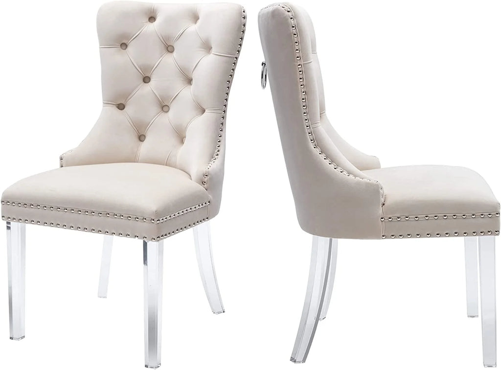 Nikki Collection Velvet Dining Chairs Set of 2, Beige F25306