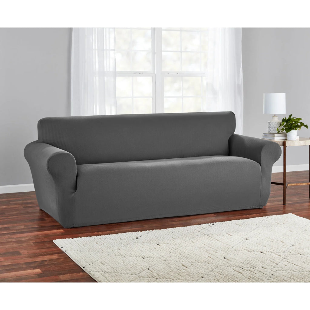 Mainstays Herringbone Stretch-to-Fit Sofa Slipcover, Charcoal Gray J6673