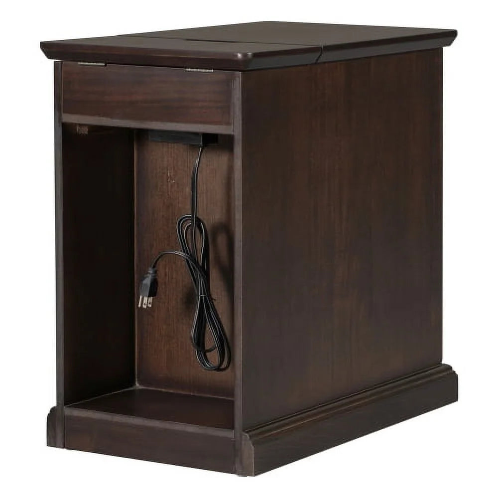 Churanty Vintage End Table with USB Ports, Drawer and Cup Holders T166892