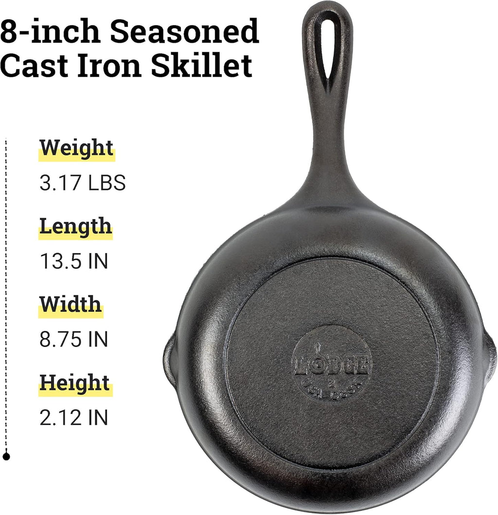 Lodge Cast Iron Chef Collection Skillet, Pre-seasoned - 8 in U888546