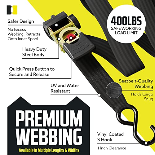 DC Cargo Retractable Ratchet Straps 2 Pack 1 inch x 10 feet Heavy Duty Tie Down N46592
