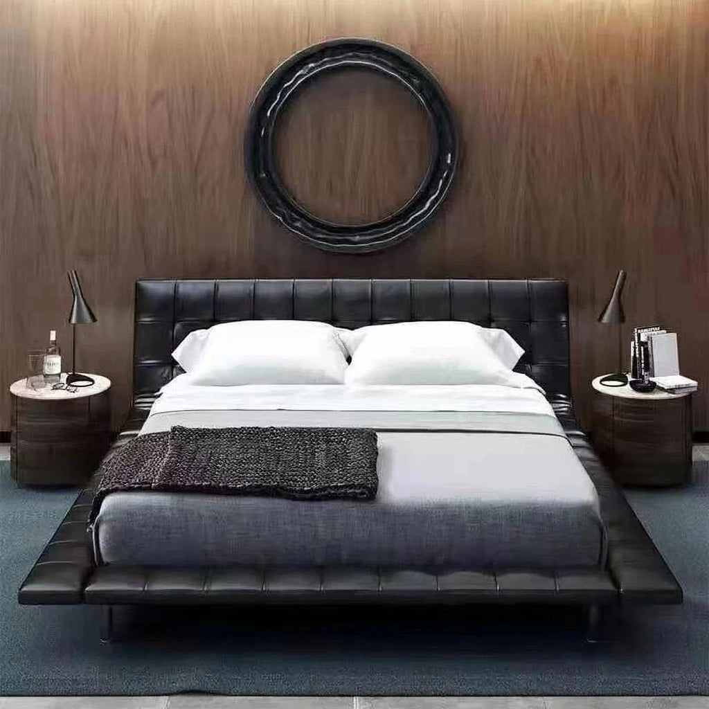 Nordic CAMA Modern King Size Bed Frame Black Leather Wooden H746