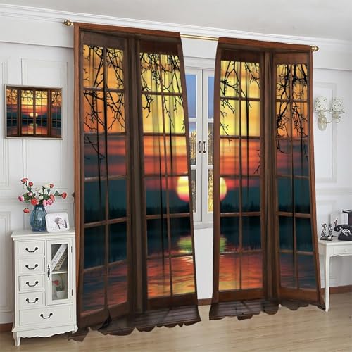Iceberg Setting Sun Landscape Curtain, Blackout Window Treatment for Bedroom Living Room, 42"W x 45"L Y2586