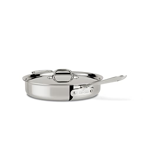 All-Clad D3 3-Ply Stainless Steel Sauté Pan 4 Quart Induction Oven Broiler Safe 600F Pots and Pans, Cookware Silver