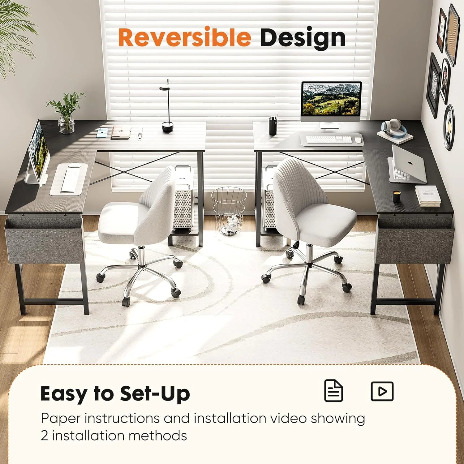 JIAH L Shaped Computer Desk 50 Inch with Wooden Desktop CPU Stand N745