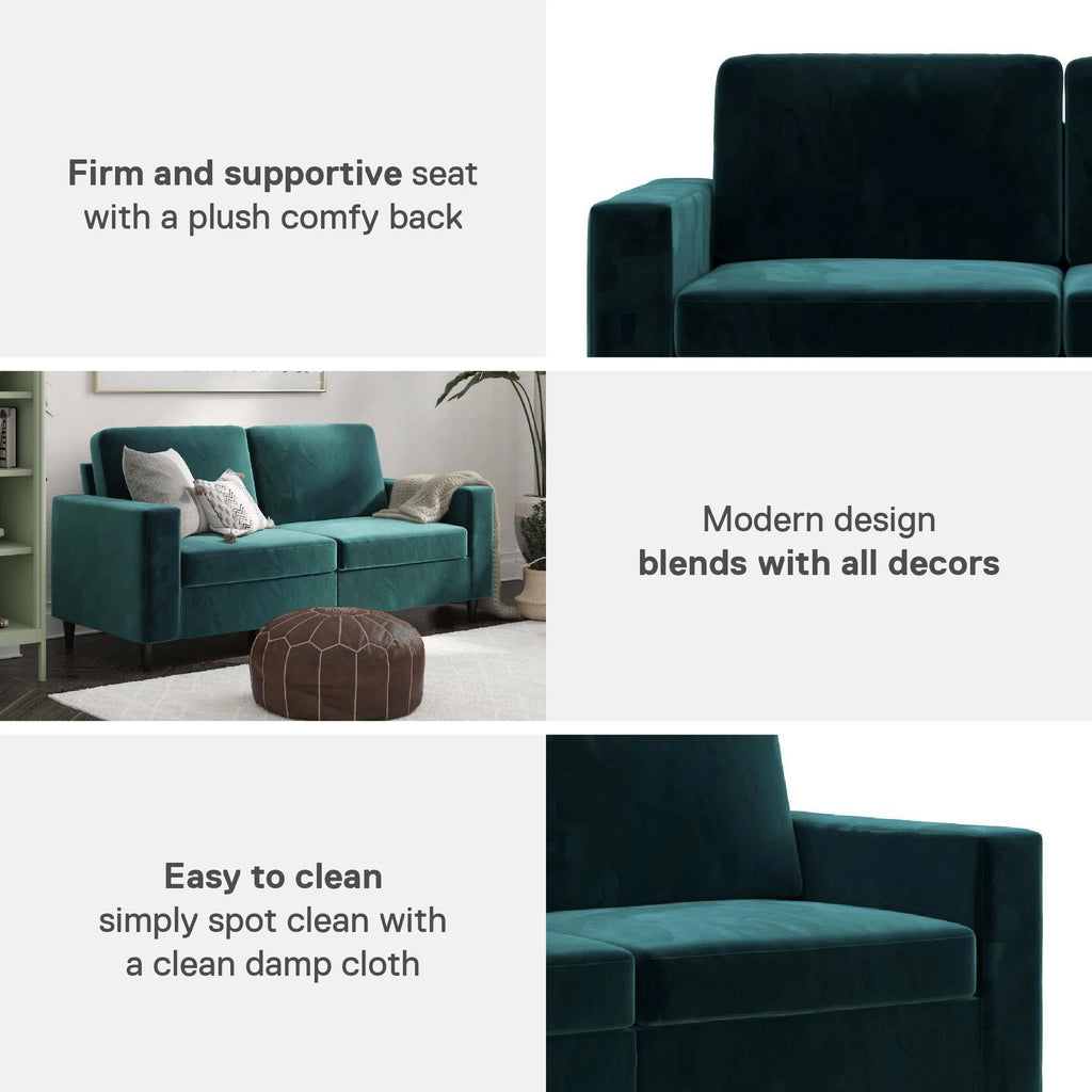DHP Cooper 3 Seater Sofa, Green Velvet Y5477