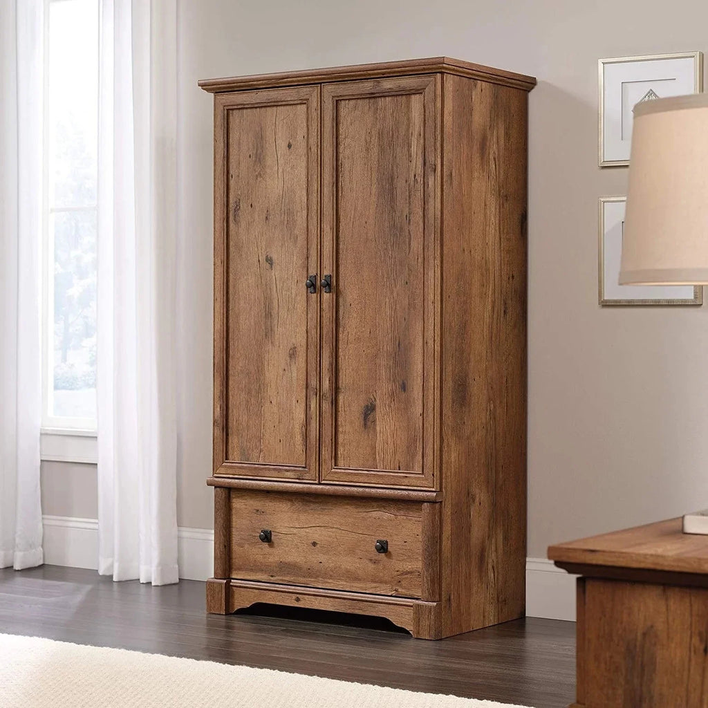 Rustic Oak Wardrobe Armoire with Garment Rod W2452