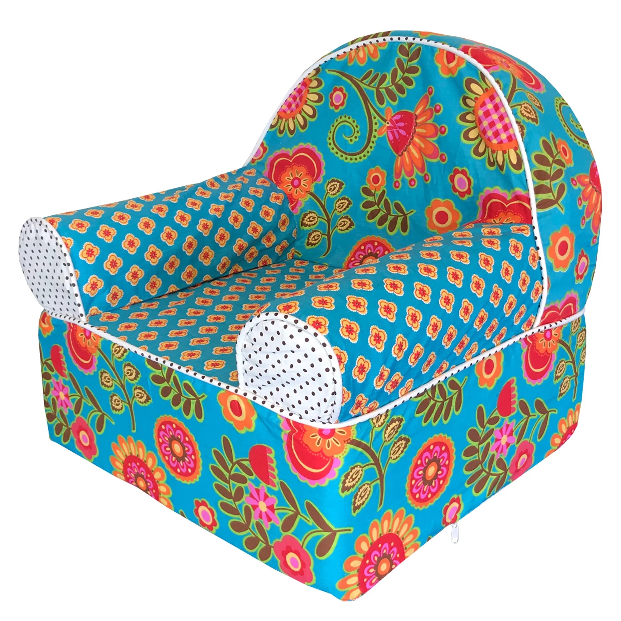 Cotton Tale Designs Baby/Toddler Foam Chair, Turquoise Orange Multi Floral Dot Q874