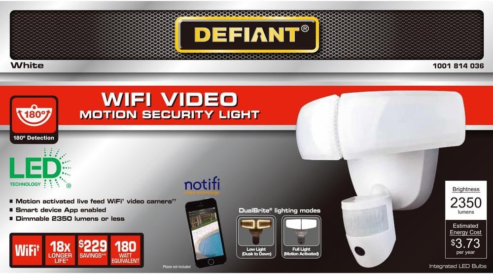 Defiant 180° White LED Wi-Fi Video Security Light K471837