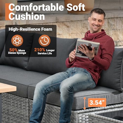 ovios 9 Piece Outdoor Wicker Patio Furniture Set with 50" Fire Table M70947
