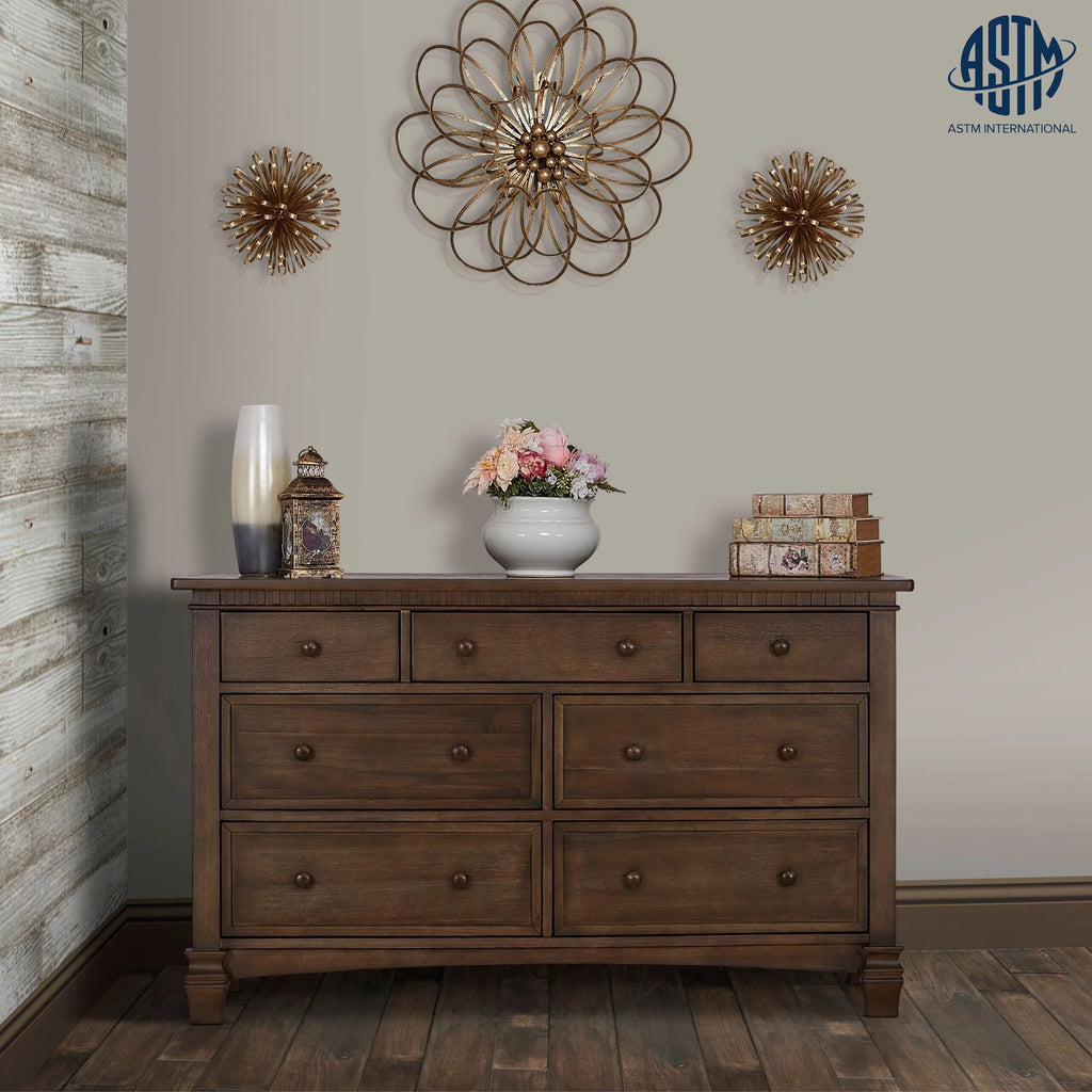 Evolur Cheyenne and Santa Fe Double Dresser, Antique Brown, 7 Drawers D298