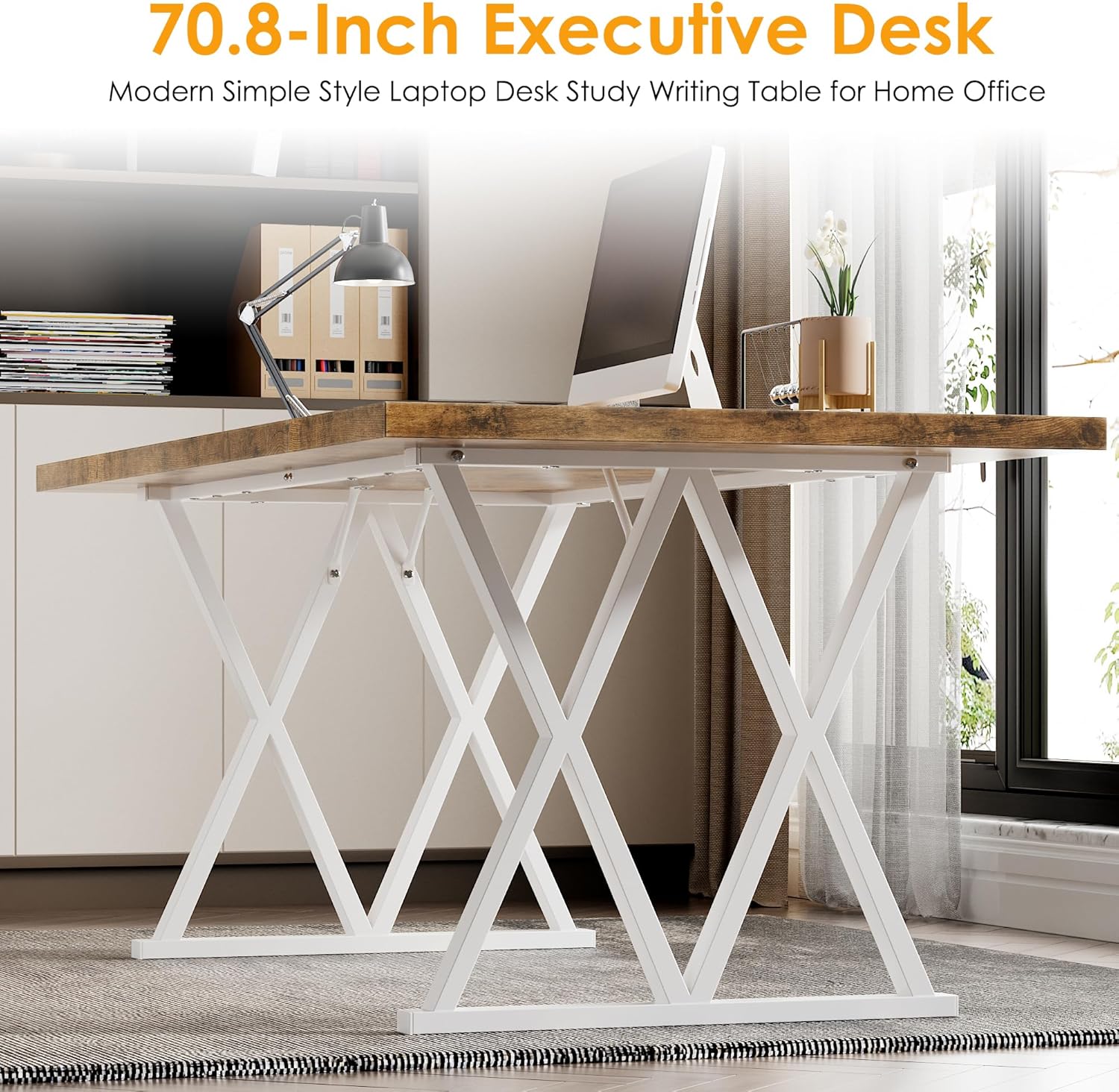 70.8" Home Office Computer Desk with X-Shaped Metal Legs B139350