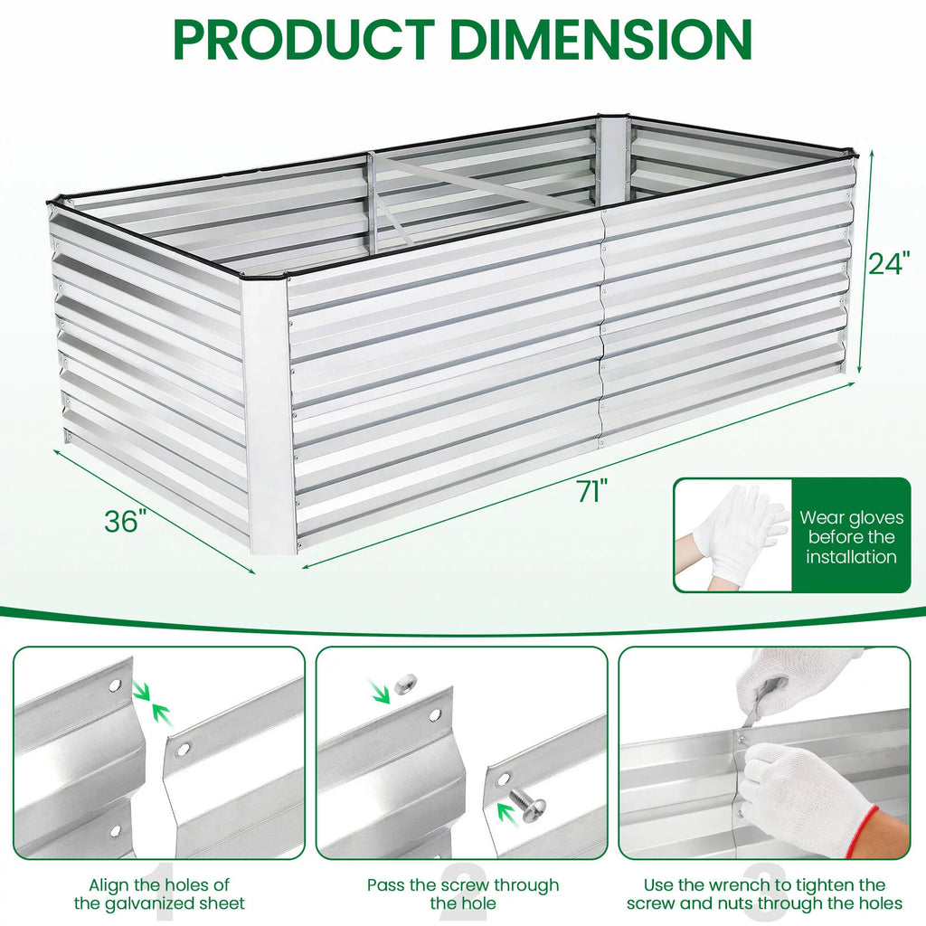 SEJOV Galvanized Raised Garden Bed 6ftx3ftx2ft Metal Planter Box S619