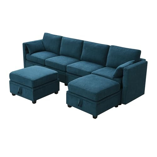 Harper & Bright Designs 109” 6-Seat U-Shaped Chenille Sectional Sofa with Storage, Grey F385