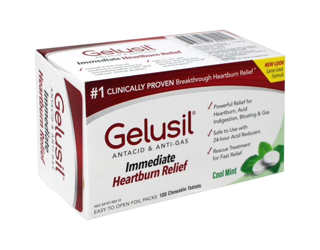 Gelusil Antacid/Anti-Gas Tablets Cool Mint, 100 Tablets (6 Pack) C829871