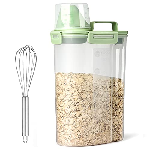 Rice Airtight Dry Food Storage Containers, BPA Free Plastic Storage Bin Dispenser with Pourable Spout, Measuring cup for Cereal, Flour and Baking Supplies, Include a Stainless Steel Whisk