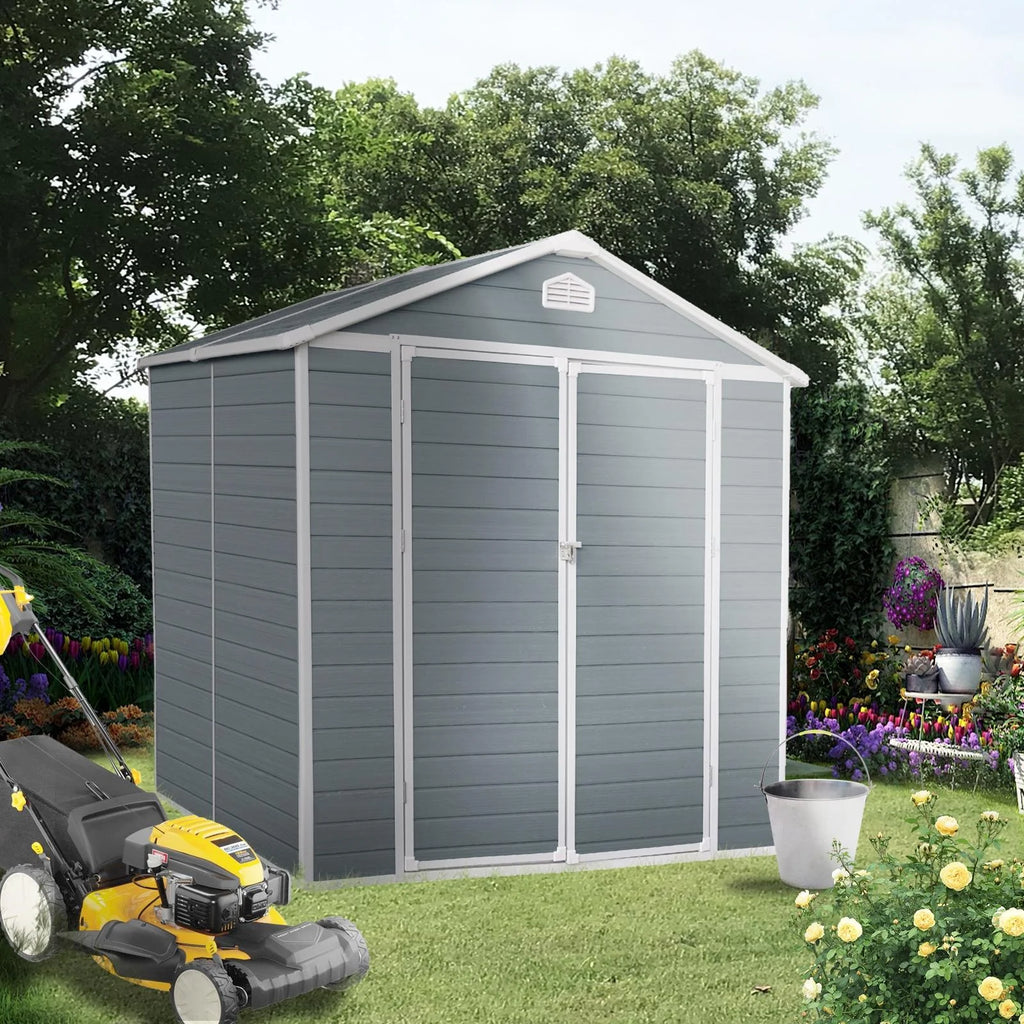 Outdoor Resin Storage Shed 8x6 ft with Lockable Door, Gray X86795