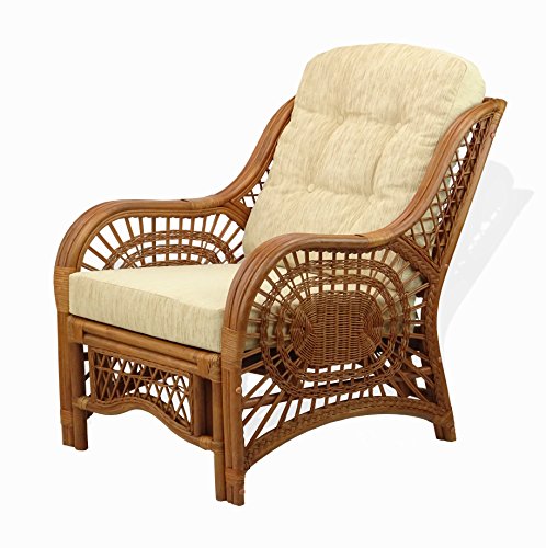 Malibu Lounge Accent Armchair Natural Rattan Wicker with Cushion X496406