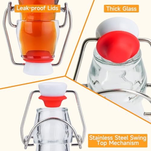 WILLDAN 8.5oz Swing Top Glass Bottles with Airtight Caps, Bonus Gaskets and Funnel F780