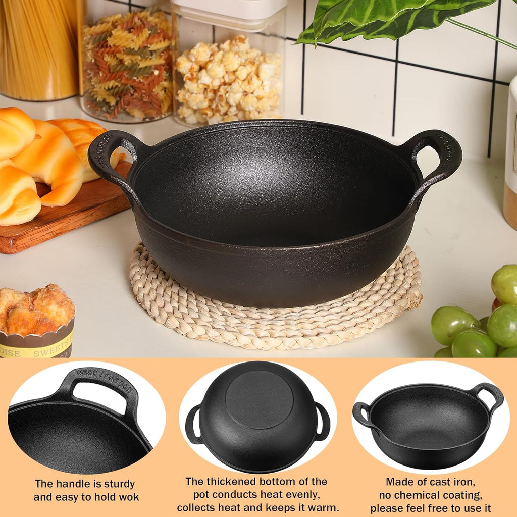 Layhit Cast Iron Wok with Loop Handle 9.8 Inch Nonstick Flat Bottom S1007