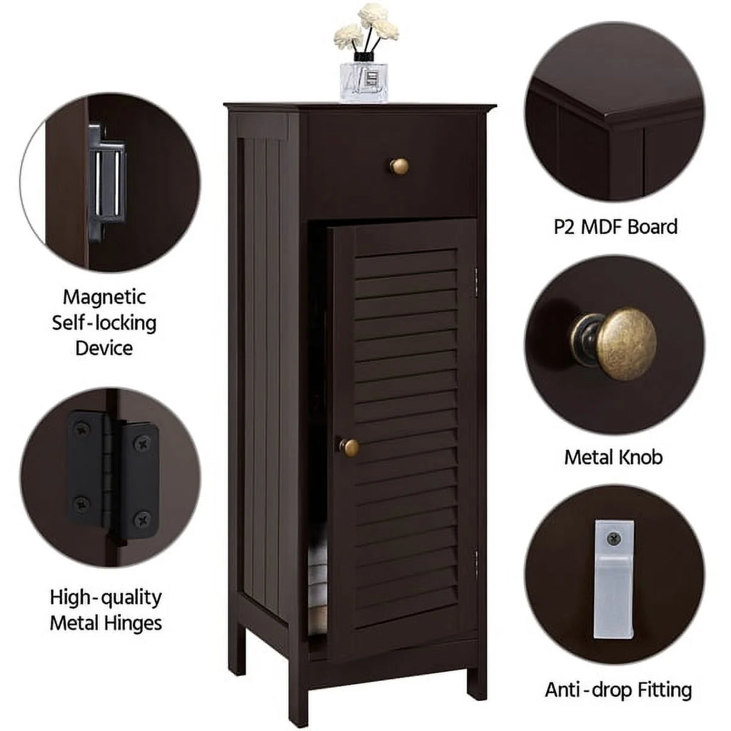 Topeakmart Wooden Bathroom Floor Storage Cabinet with Drawer, Espresso X322