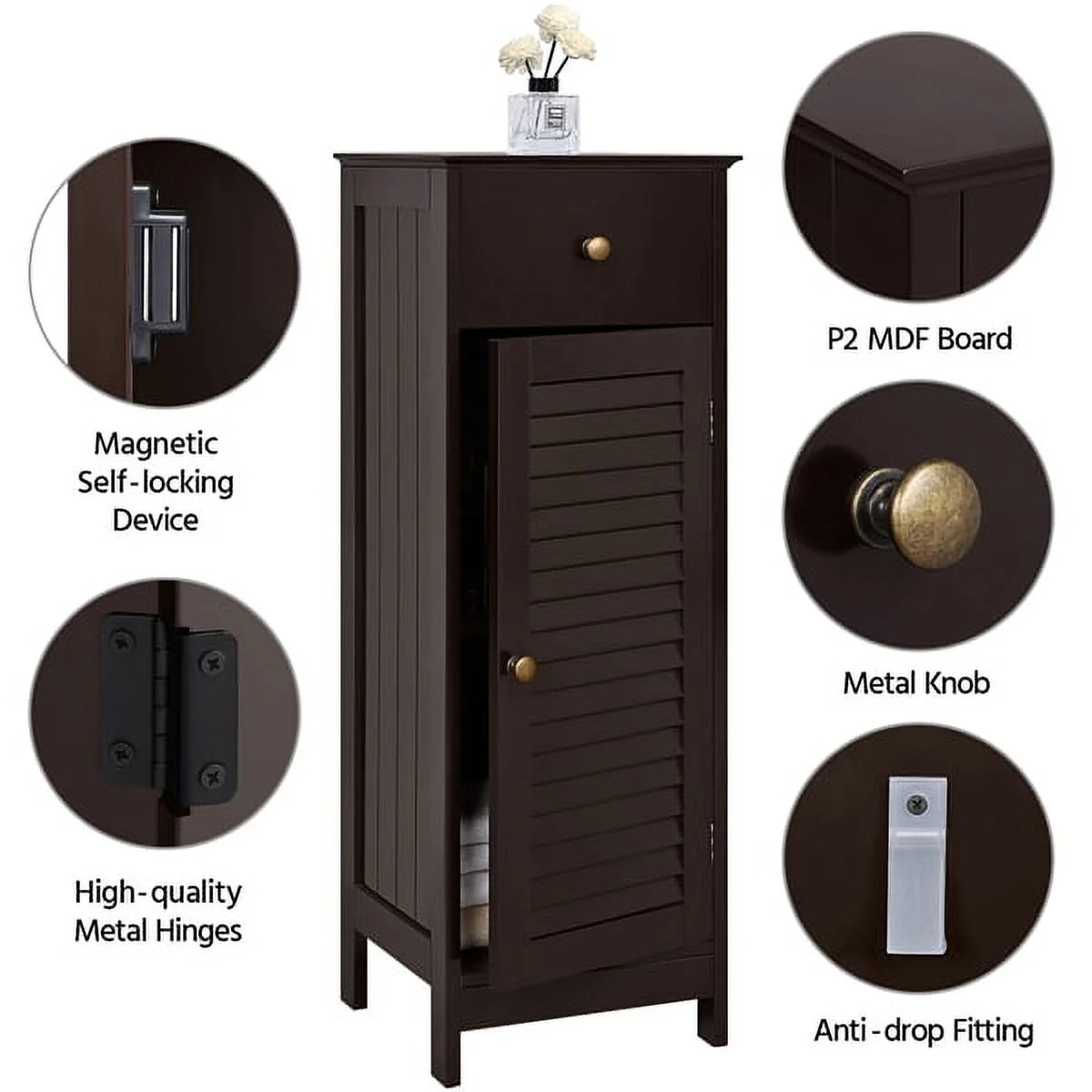 Topeakmart Wooden Bathroom Floor Storage Cabinet with Drawer, Espresso X322
