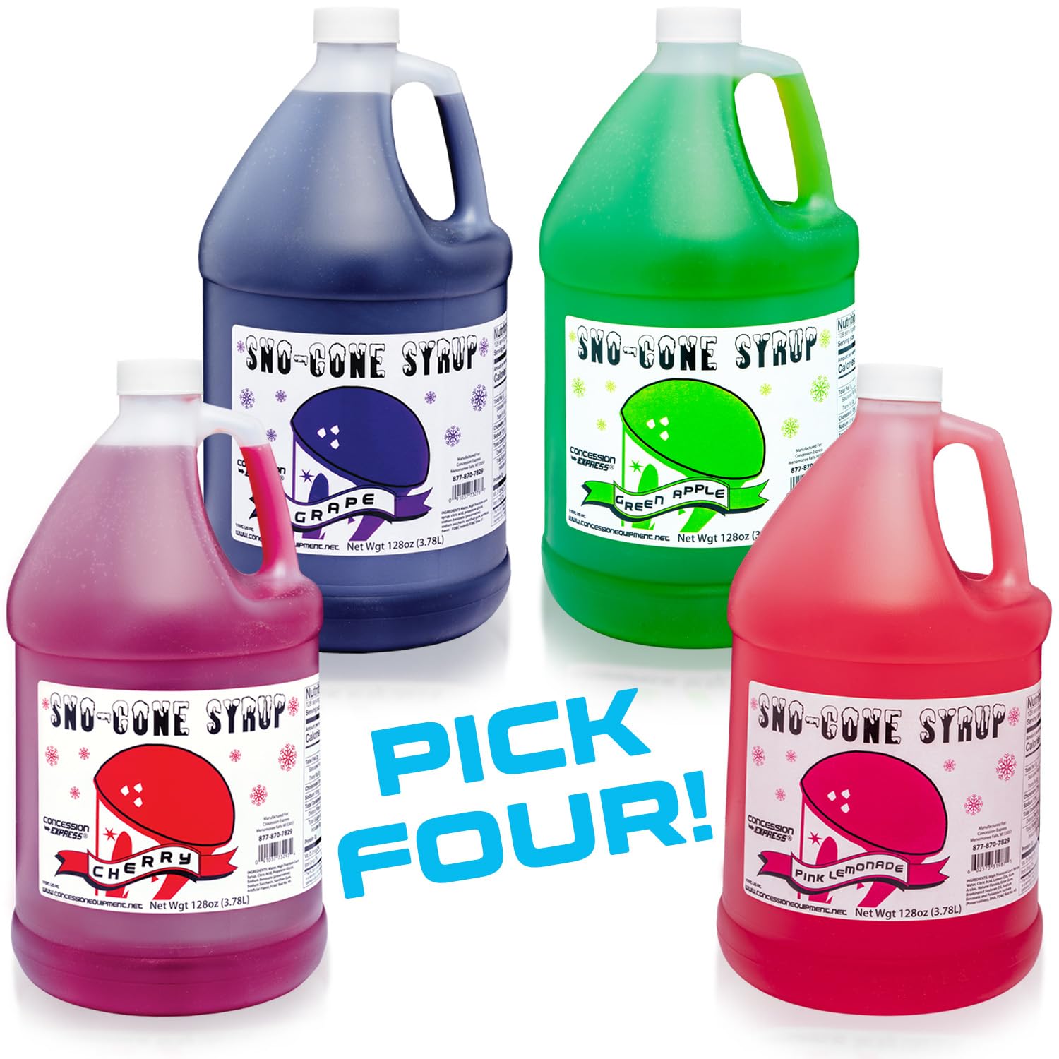 Sno-Cone Syrup 4/128oz Gallons Choose Your Own Flavors F39928