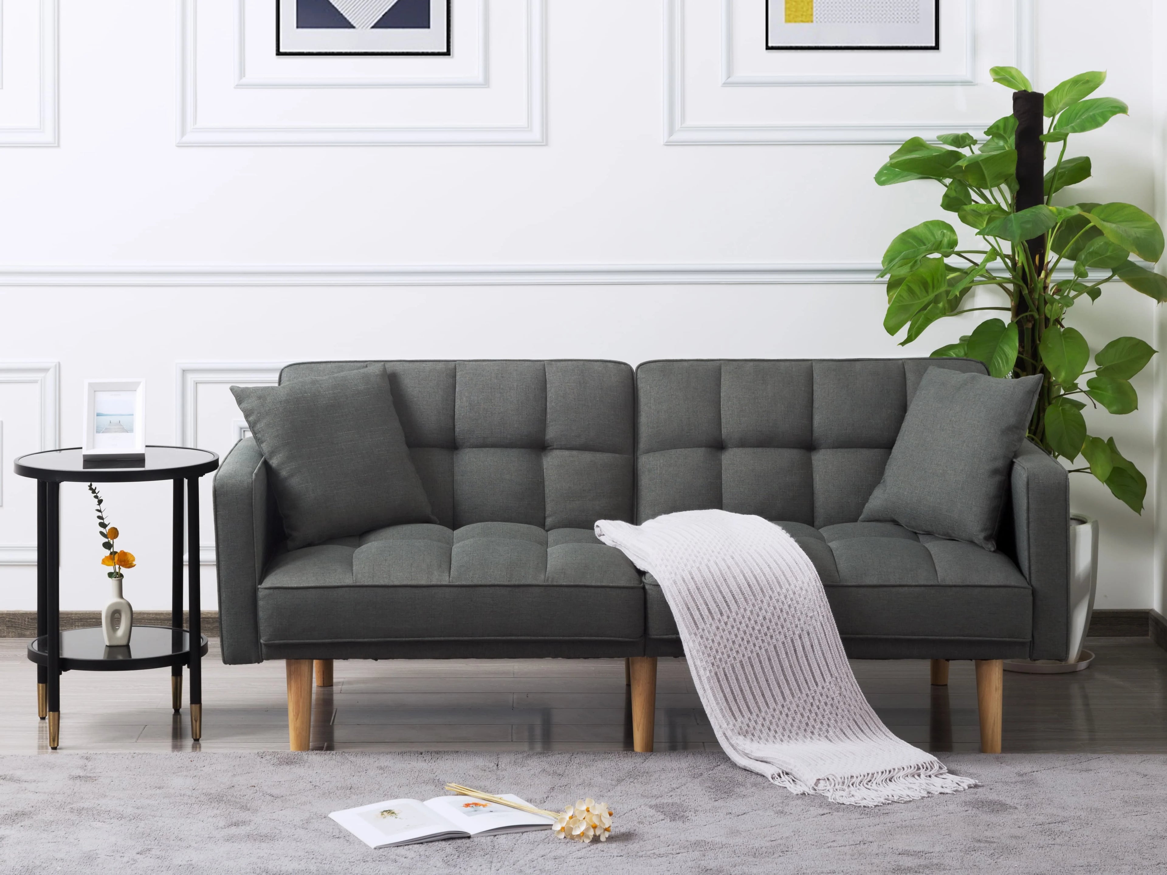 BSHTI Futon Sofa Bed with Split Back and Tapered Wood Legs Y256