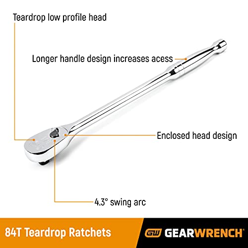 GEARWRENCH 1/2" Drive 84 Tooth Teardrop Ratchet 15" E75163