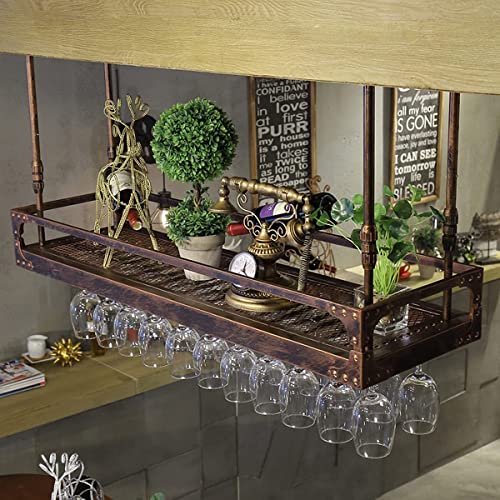 Hanging Wine Glass Rack, Industrial Vintage Metal Wall-Mounted, Bronze, 80x35cm N8813
