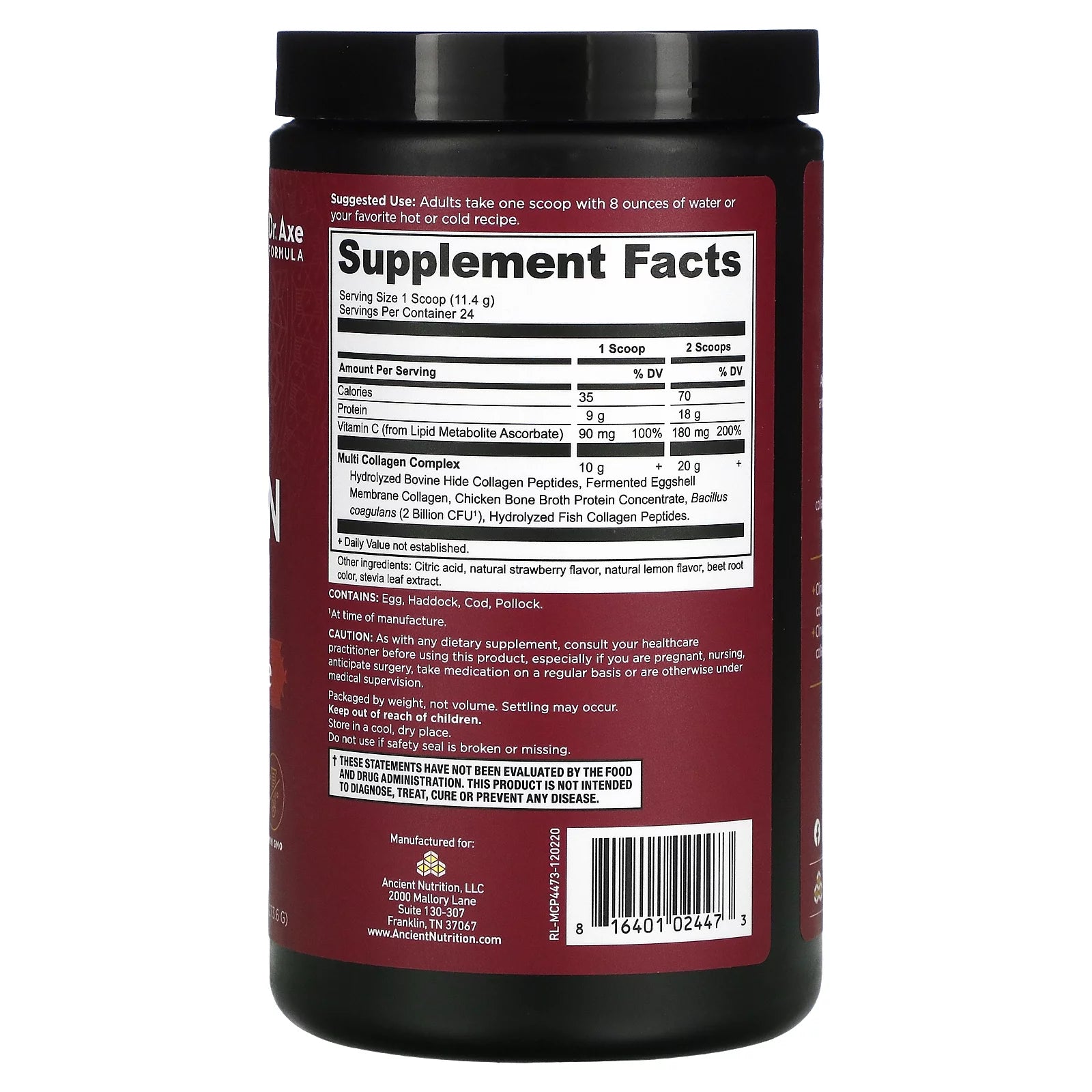 Multi Collagen Protein Strawberry Lemonade by Dr. Axe Ancient Nutrition Y861