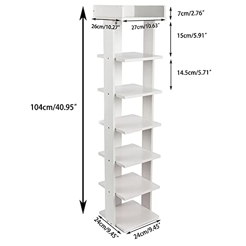 Wooden Shoe Rack 7-Tier Narrow Storage Organizer White O7237