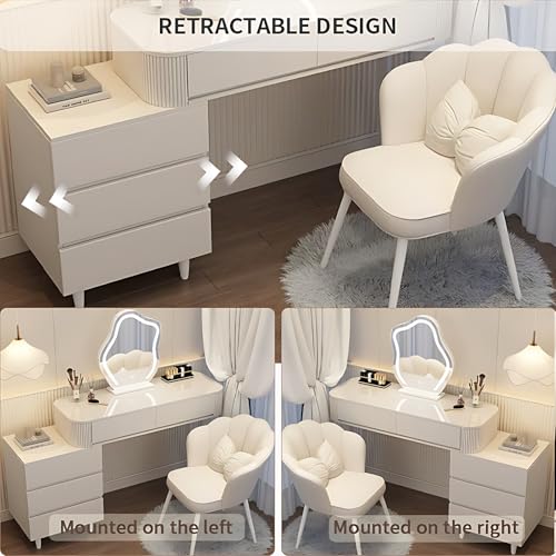 Vanity Table with Drawers and LED Makeup Mirror, Solid Wood, 40" P46807