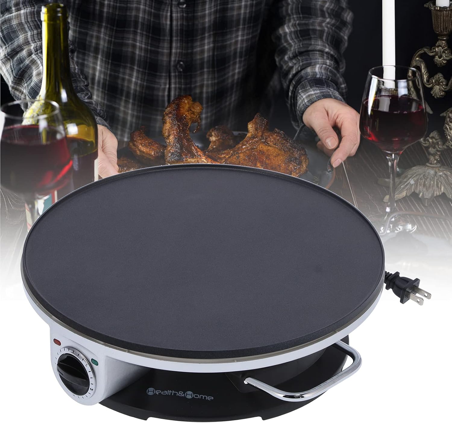 FLEXMAN 1000W Electric Crepe Maker, 13in Non Stick Pan with 3 Temperature Settings G8698