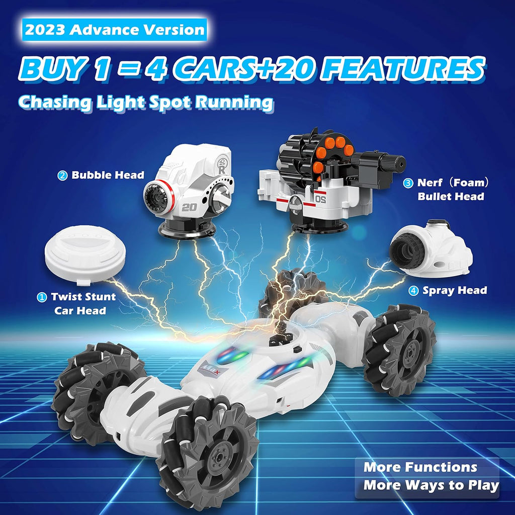 4 Head RC Tank Car Shoots Nerf Bullets, Bubble, Spray, Remote Control Toy for Boys R10009