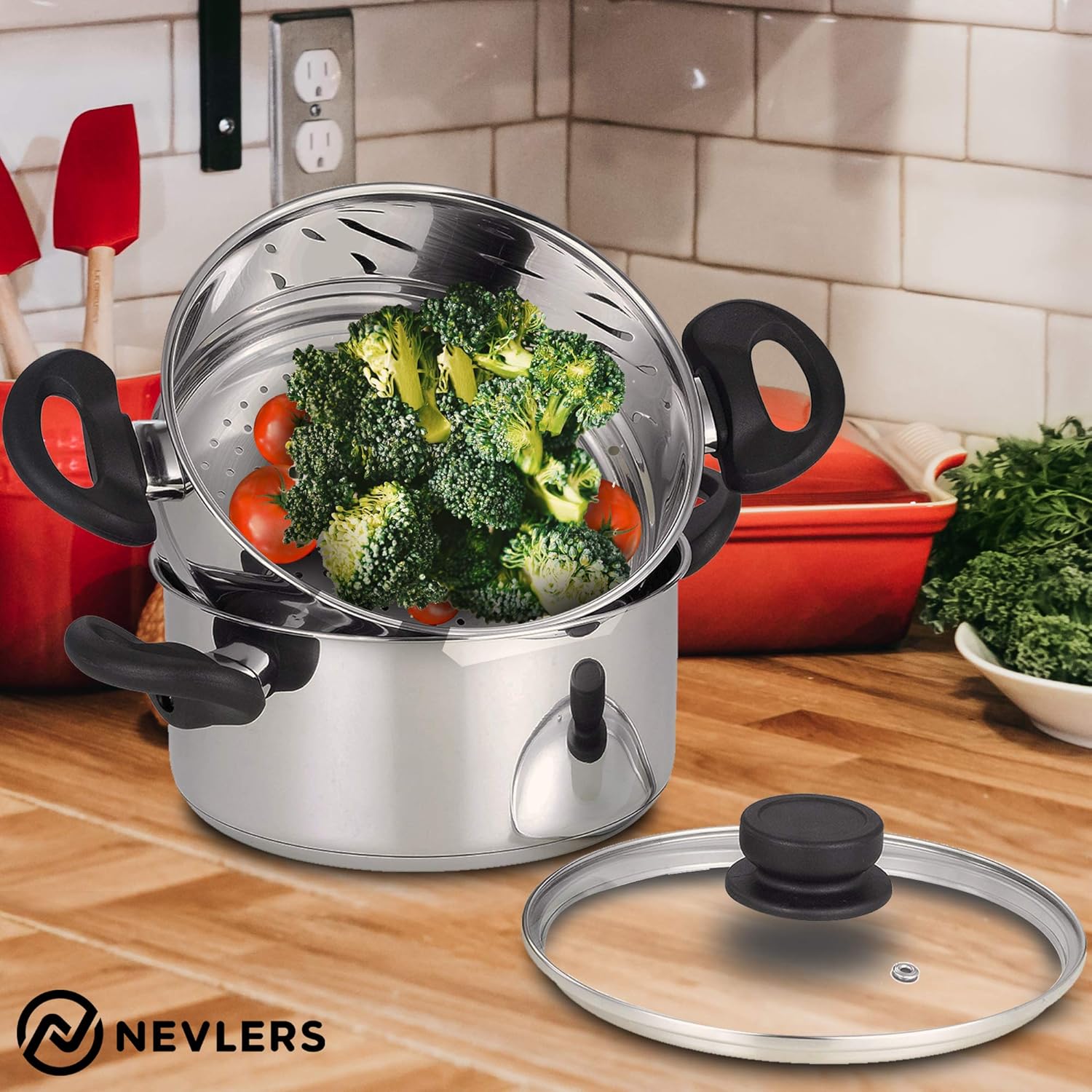 Nevlers Stainless Steel 3 Quart Steamer Pot with 2 Quart Insert and Vented Lid C57616