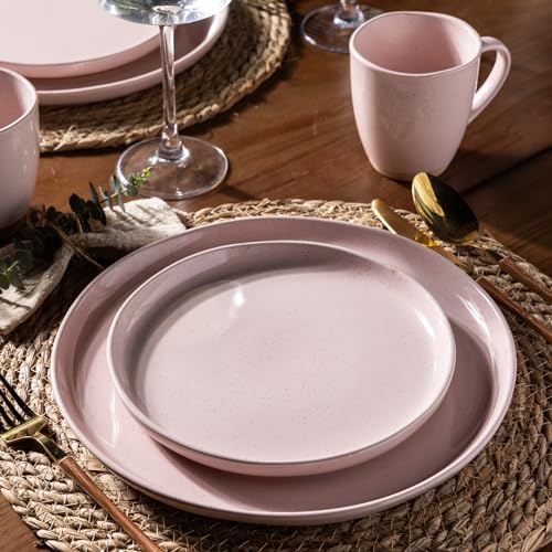 AmorArc Ceramic Dinnerware Set for 6, 18 Pieces Handpainted Stoneware, Light Beige V444110