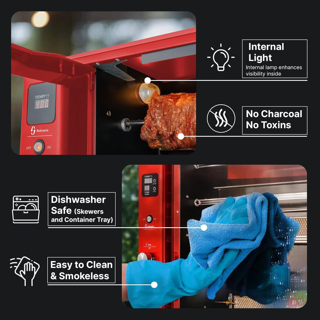 Brazilian Flame Churrasco® Gas Rotisserie Oven Grill Roaster with Auto Rotating Skewers W284