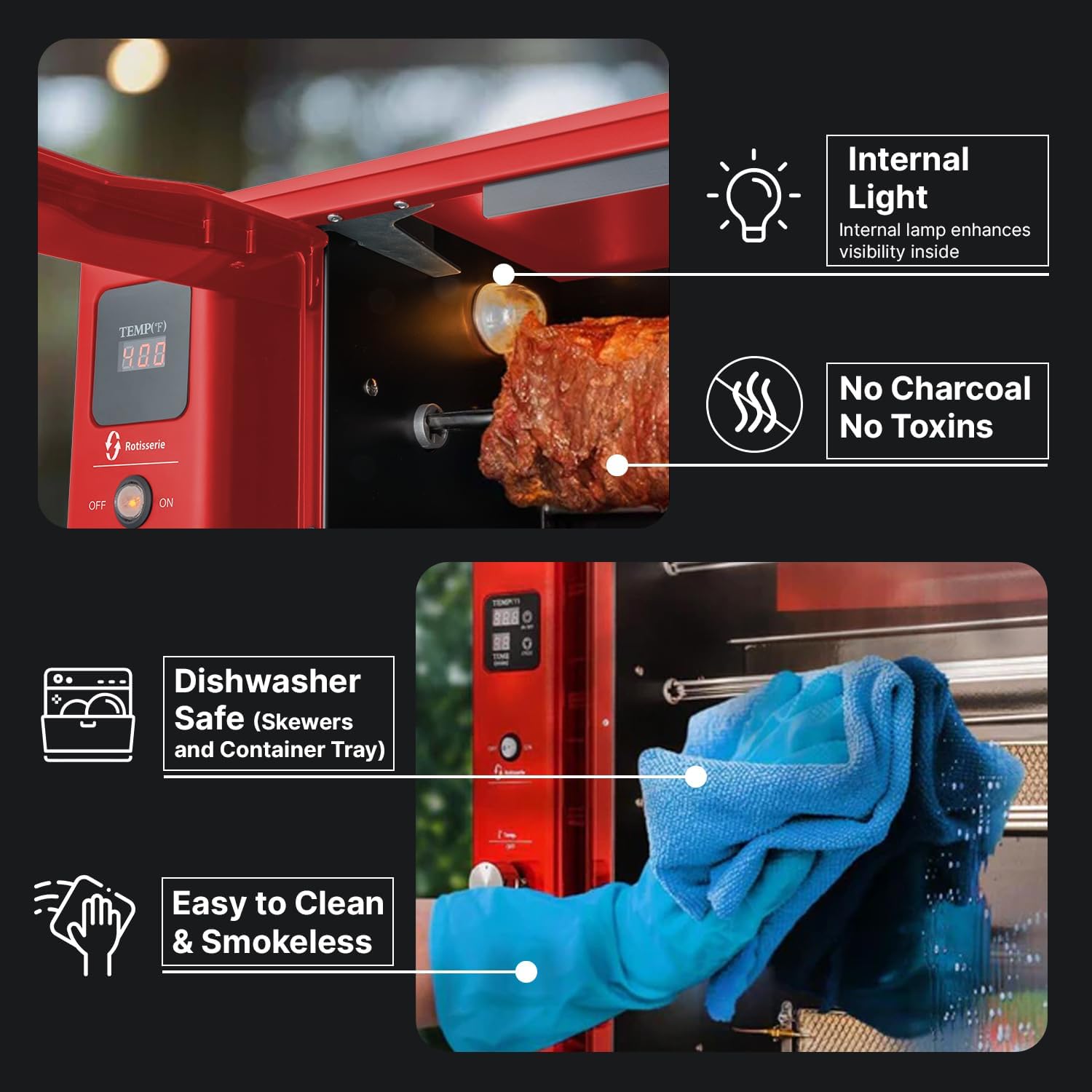 Brazilian Flame Churrasco® Gas Rotisserie Oven Grill Roaster with Auto Rotating Skewers W284