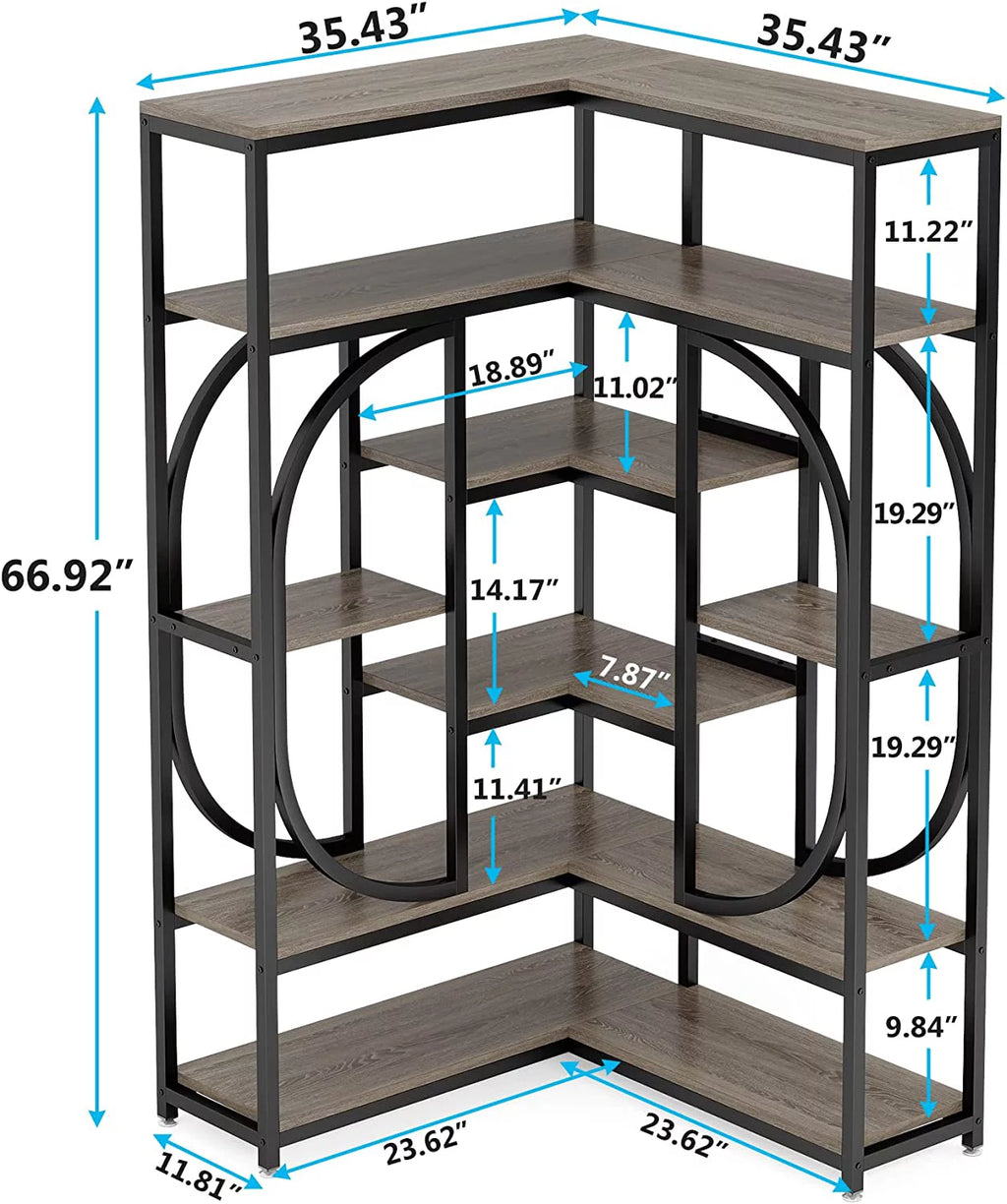 Tribesigns 7-Shelf Corner Bookshelf, L-Shaped Modern Bookcase with Storage Y42421