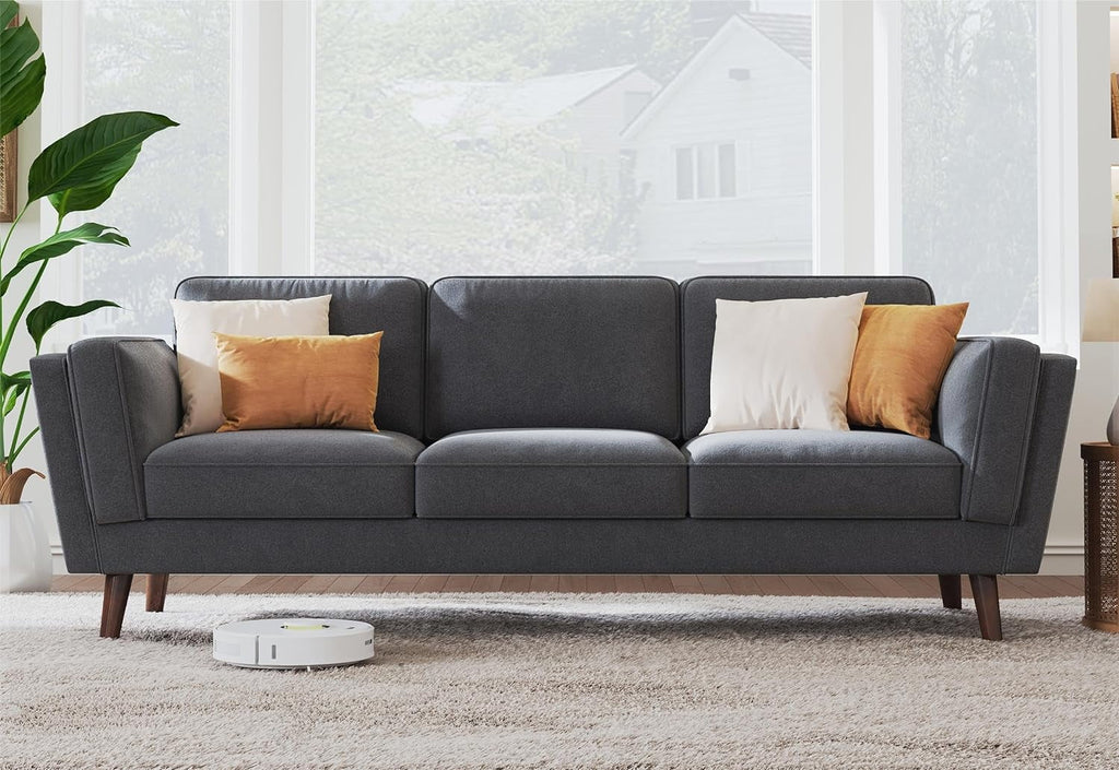 Papajet Sofa 87 inch Modern Couch with Embedded Arm Pillow, Dark Grey P75207