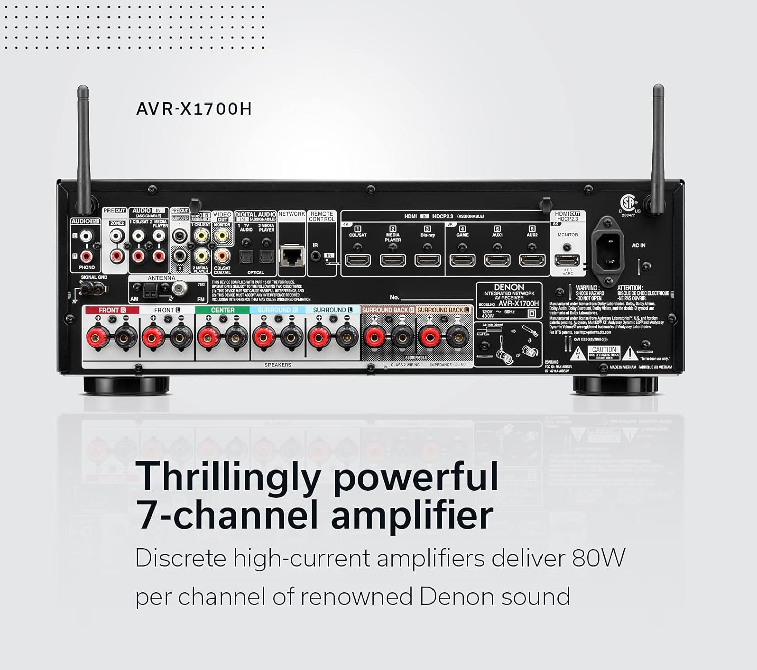 Denon AVR-X1700H 7.2 Channel AV Receiver with 8K HDMI and Dolby Atmos Y325401